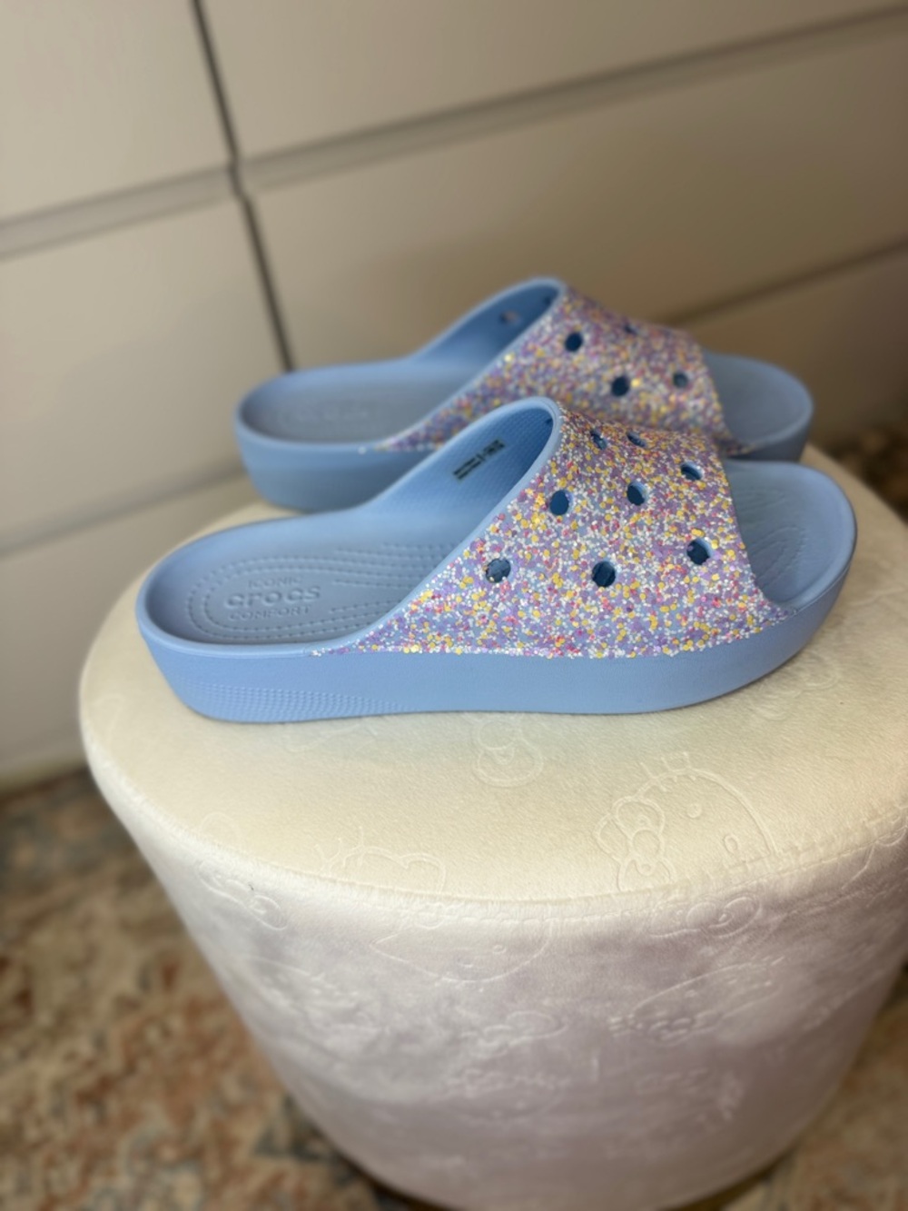 CROCS Slide Sandals with Multicolor Glitter - Light Blue - Picture 2 of 8